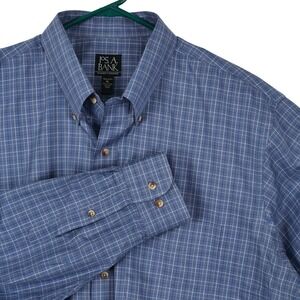 Jos A Bank Traveler Collection Mens XL Tailored Fit Button Down Blue Plaid Shirt